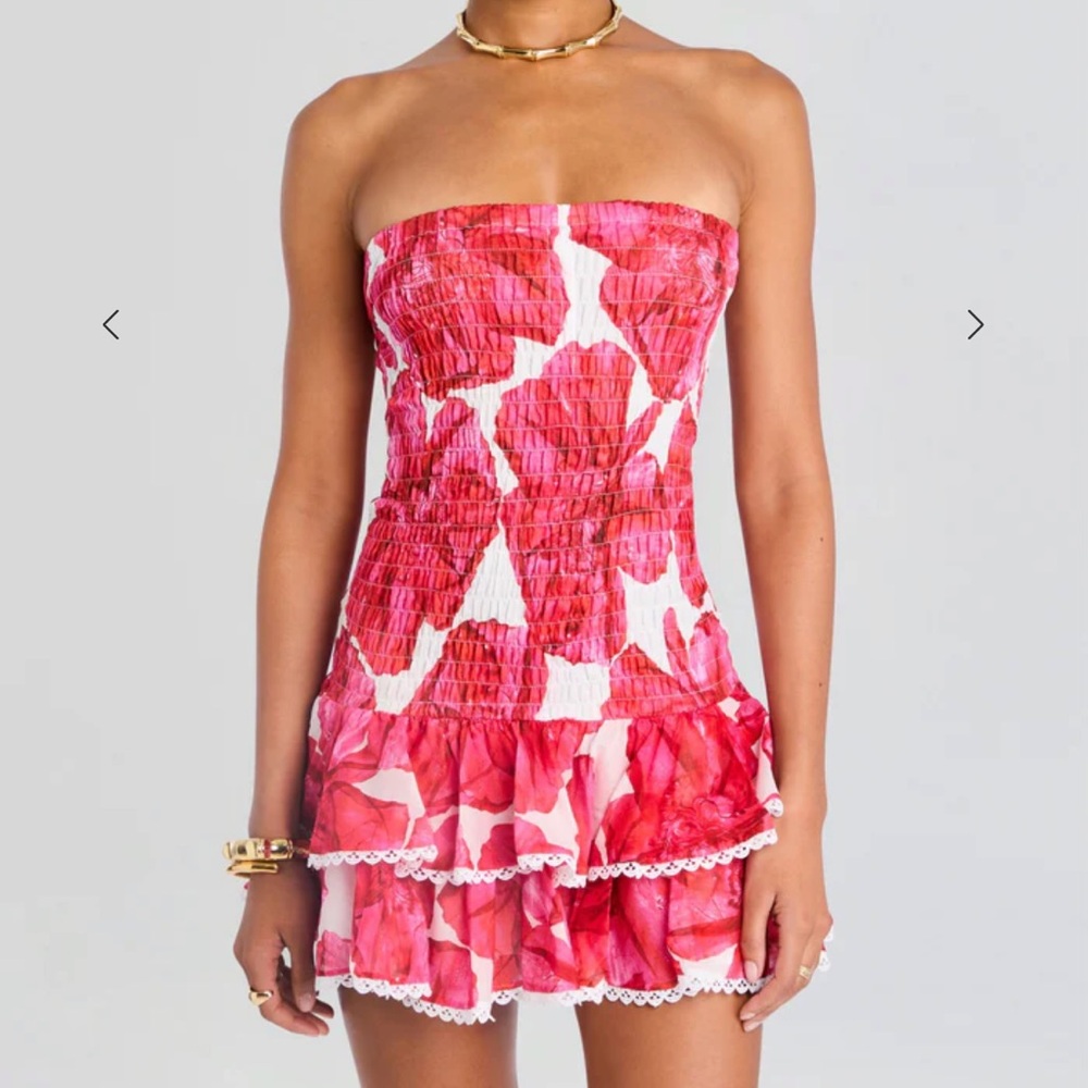 Strapless Pink and White Floral Dress
